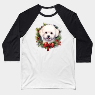 Christmas Bichon Frisé Dog Wreath Baseball T-Shirt